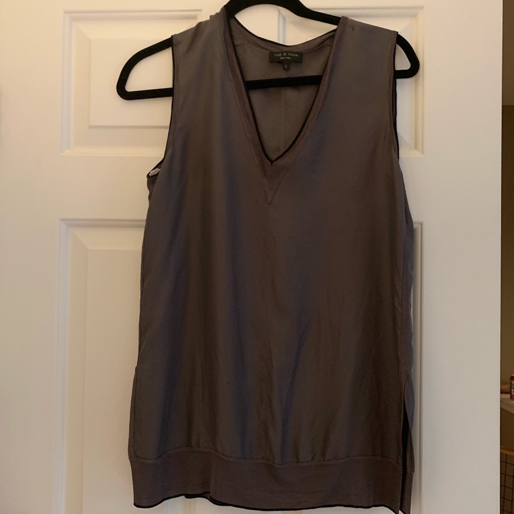 Rag & Bone Gray v-neck silk top
